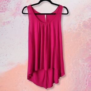 Michael F. Hot Pink Ruffle Back High Low Tank Top